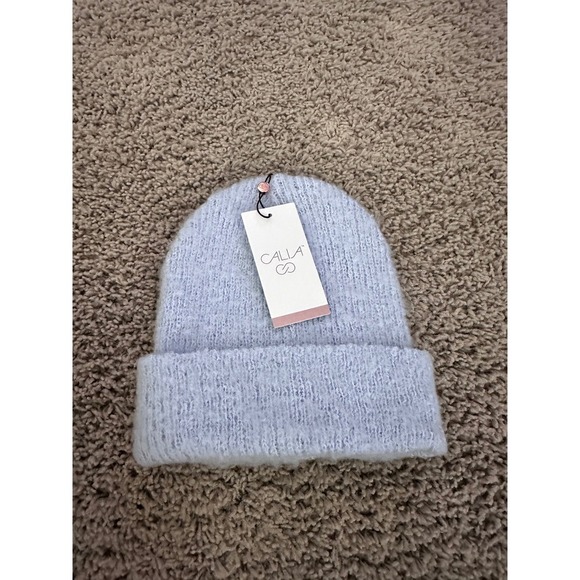 New Calla Knit Beanie Hat Soft Fuzzy Warm Winter Hat Light Blue $28 - Picture 5 of 8